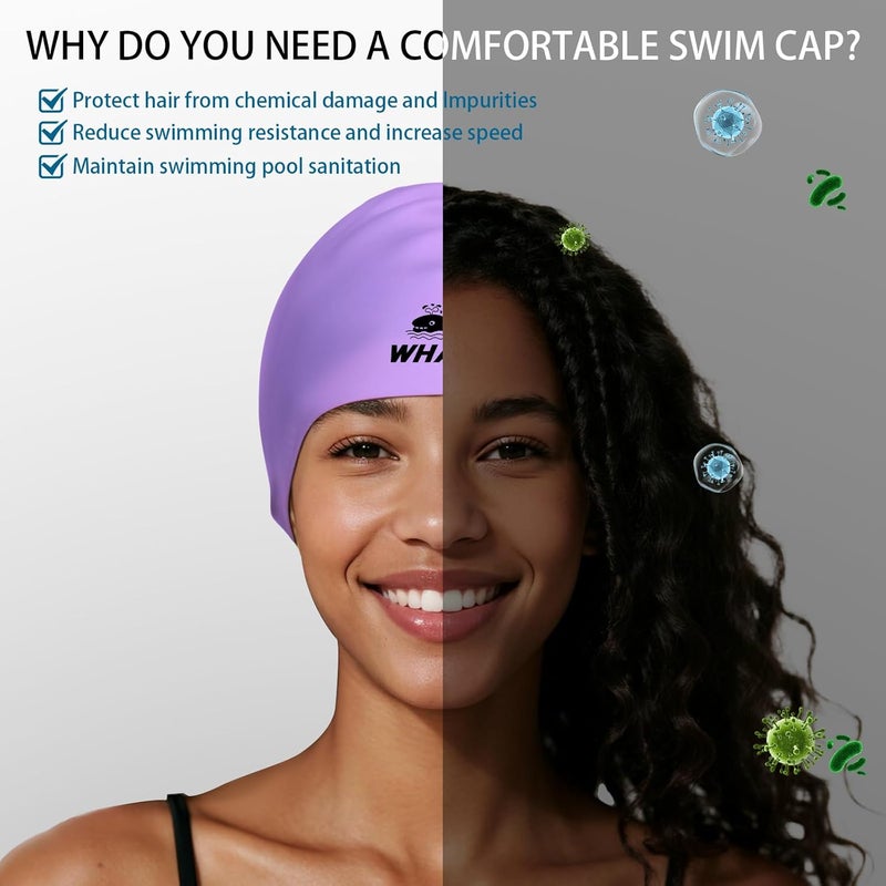Whale Extra Large Swim Cap for Women Men Non-Slip, High Elasticity Keeps Hair Dry Unisex Large Size Suitable for Long Hair, Curly Hair and African Dreadlocks - Image 2